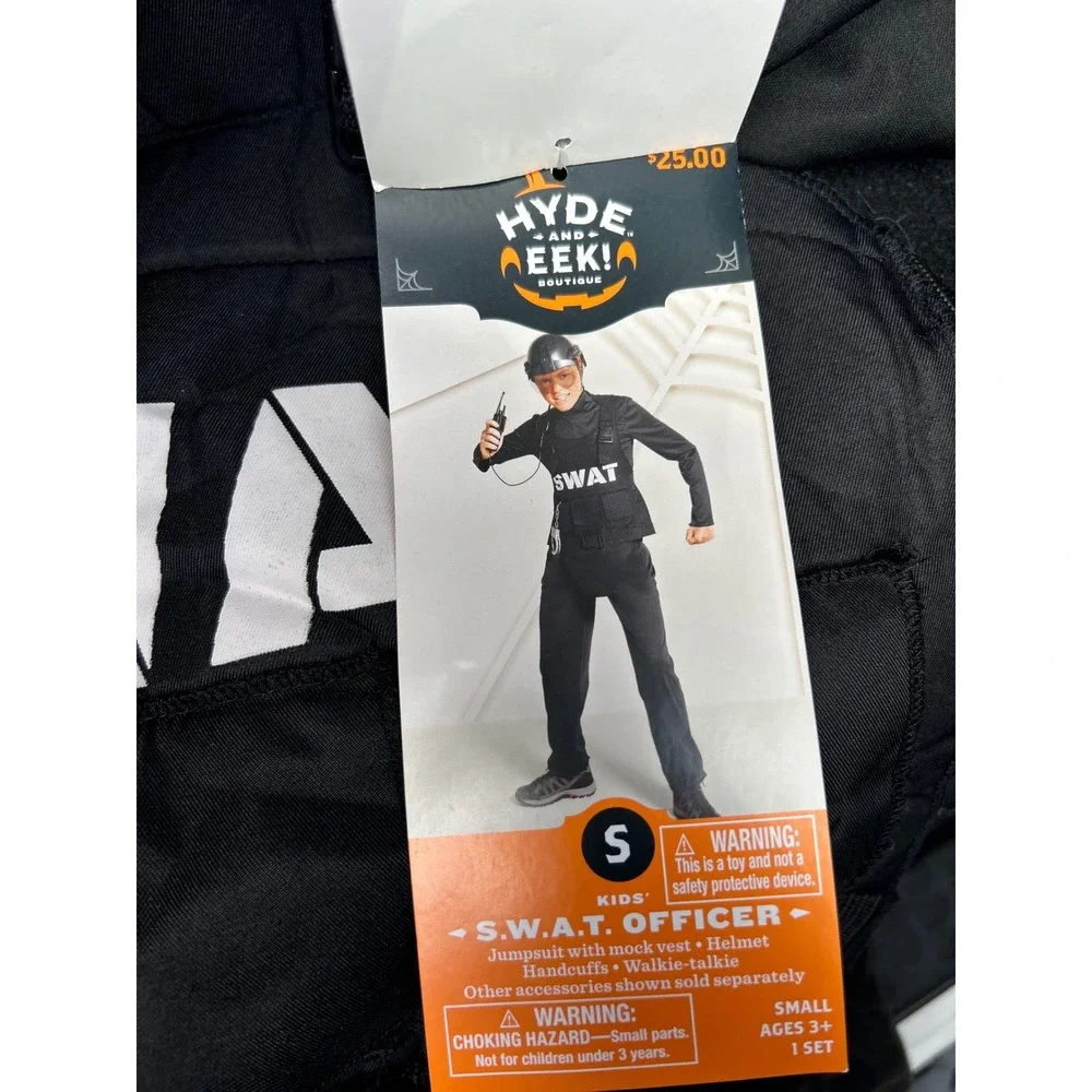 Kids SWAT Officer Costume Halloween Cosplay-Helmet Walkie Talkie Handcuffs Small
